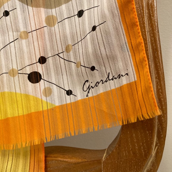 Vtg Giordani Scarf 70s 80s Vibrant Orange Yellow Colour Block Abstract Floral - Picture 2 of 4